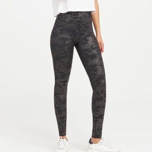SPANX Faux Leather Camo Leggings - Matte Black